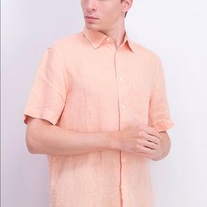 TASSO ELBA Men Short Sleeves Linen Shirt peach XL
